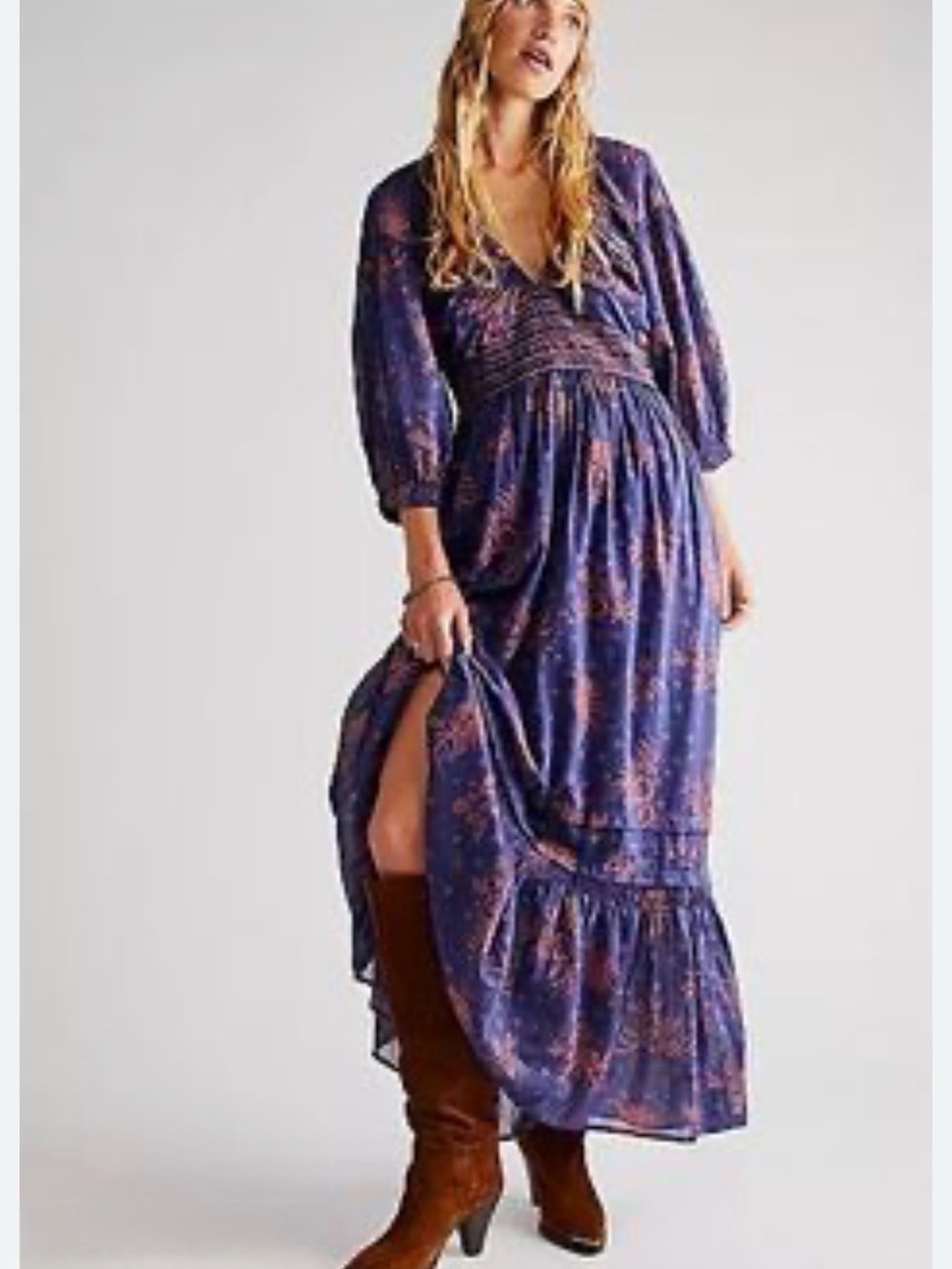 Free People blue Floral V-Neck Maxi Dress
